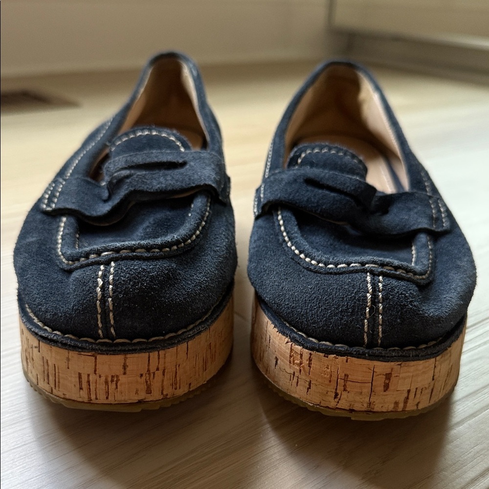 Prada Women's Navy Suede Loafers - Picture 4 of 13